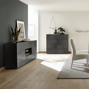 MIRO Sideboard mit 2 Türen und 2 Schubladen, 181 x 84 x 43 cm, schwarz