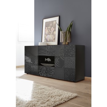 MIRO Sideboard mit 2 Türen und 2 Schubladen, 181 x 84 x 43 cm, schwarz