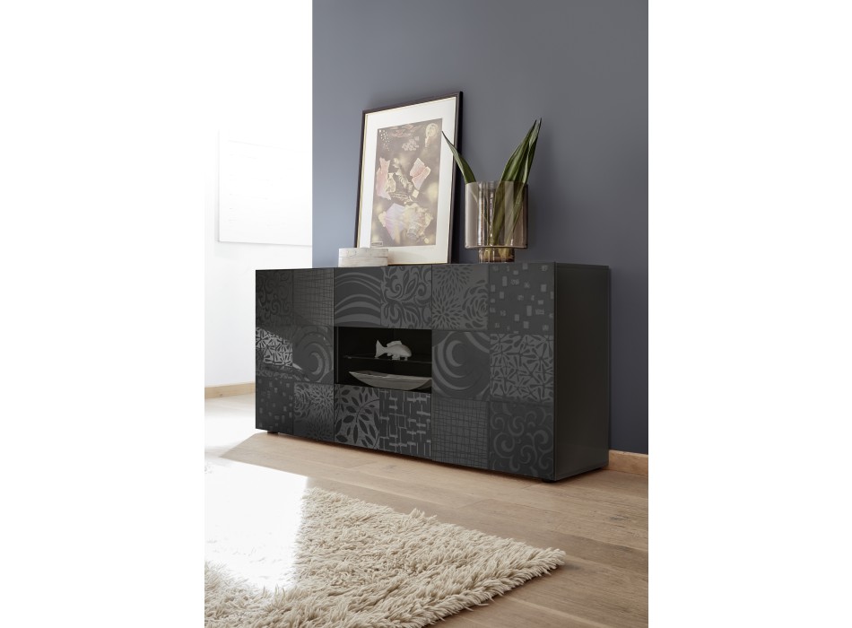 MIRO Sideboard mit 2 Türen und 2 Schubladen, 181 x 84 x 43 cm, schwarz