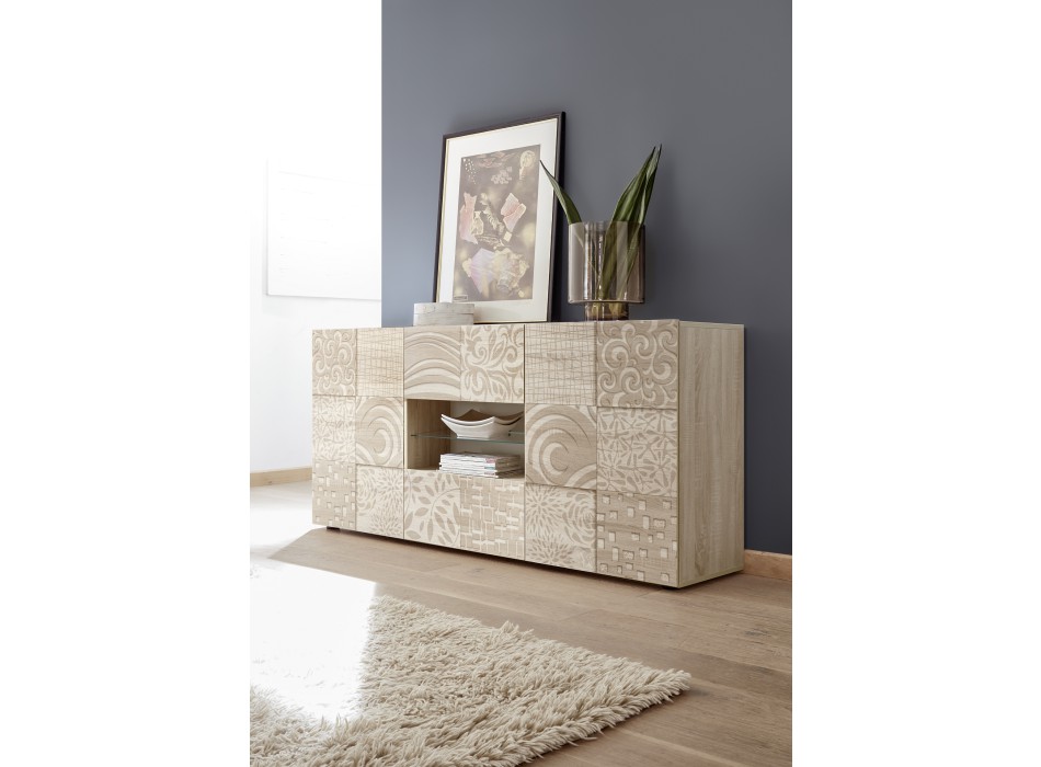 MIRO Sideboard mit 2 Türen und 2 Schubladen, 181 x 84 x 43 cm, Eichenfarbe
