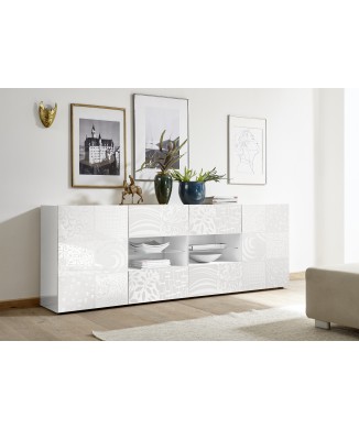 MIRO Sideboard mit 2 Türen und 4 Schubladen, 241 x 84 x 43 cm, weiß