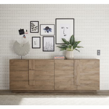 JUPITER Sideboard mit 3 Schubladen und 2 Türen, 241 x 44 x 90 cm, Walnussfarbe