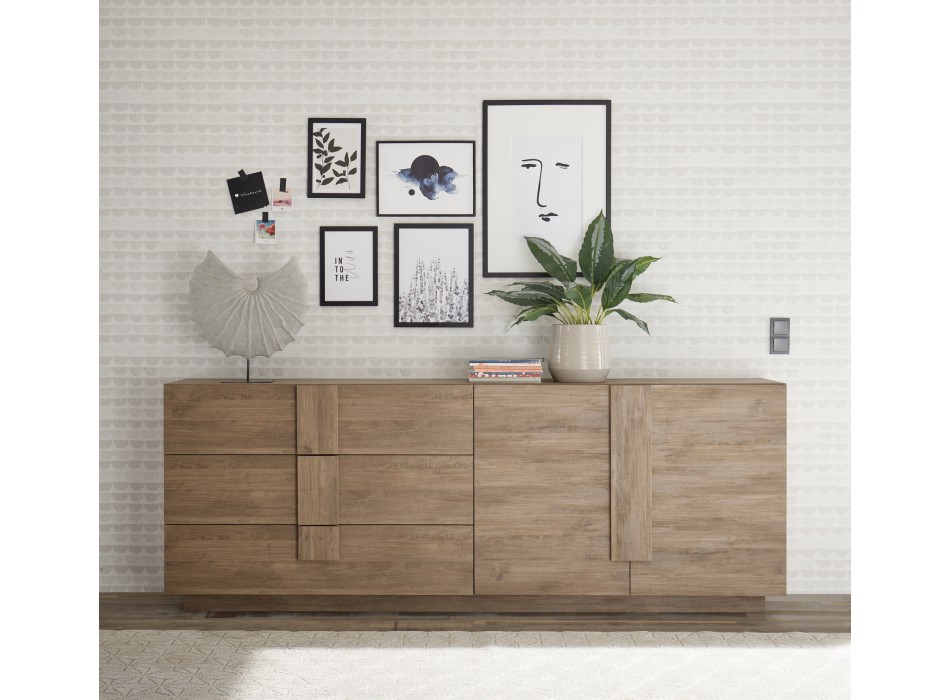 JUPITER Sideboard mit 3 Schubladen und 2 Türen, 241 x 44 x 90 cm, Walnussfarbe