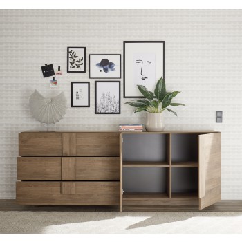 JUPITER Sideboard mit 3 Schubladen und 2 Türen, 241 x 44 x 90 cm, Walnussfarbe