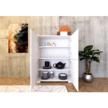 Sideboard / TV-Ständer / Hohes Sideboard Lumina Gloss White - Hohes Sideboard 4 Türen 90x35x120 cm Lumina Gloss White