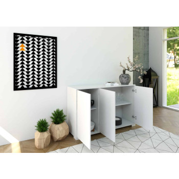 Lumina Hochglanz Weiß Sideboard/TV-Ständer/Hohes Sideboard - 3-türiges Sideboard 130x40x83 cm Lumina Hochglanz Weiß