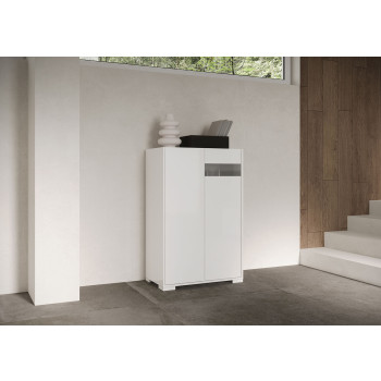 Sideboard / TV-Ständer / Hohes Sideboard Riflesso Weiß Hochglanz - Hohes Sideboard 2 Türen 70x35x110 cm Riflesso Weiß Hochglanz