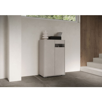 Sideboard / TV-Ständer / Hohes Sideboard Riflesso Weiß Hochglanz - Hohes Sideboard 2 Türen 70x35x110 cm Riflesso Weiß Hochglanz