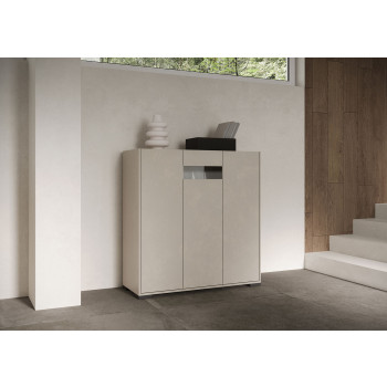 Sideboard / TV-Ständer / Hohes Sideboard Riflesso Weiß Hochglanz - Hohes Sideboard 3 Türen 103x35x110 cm Riflesso Weiß Hochglanz