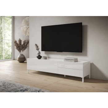 Solaria Hochglanz-Weiß Sideboard/TV-Ständer/Hohes Sideboard - 1-Tür/2-Schubladen TV-Ständer 160x42x40 cm Solaria Hochglanz-Weiß