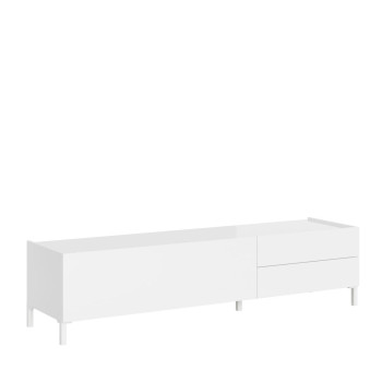 Solaria Hochglanz-Weiß Sideboard/TV-Ständer/Hohes Sideboard - 1-Tür/2-Schubladen TV-Ständer 160x42x40 cm Solaria Hochglanz-Weiß
