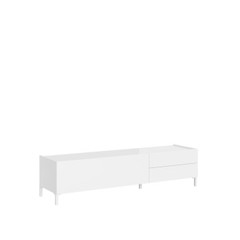 Solaria Hochglanz-Weiß Sideboard/TV-Ständer/Hohes Sideboard - 1-Tür/2-Schubladen TV-Ständer 160x42x40 cm Solaria Hochglanz-Weiß