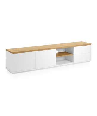 Abilen TV-Schrank 2 Türen 2 Schubladen weißes Furnier 200 x 44 cm FSC 100%