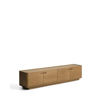 Arelida TV-Ständer aus Eichenfurnier und Massivholz mit hellbrauner Oberfläche, 200 x 44 cm, FSC Mix-zertifiziert