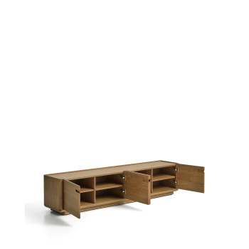 Arelida TV-Ständer aus Eichenfurnier und Massivholz mit hellbrauner Oberfläche, 200 x 44 cm, FSC Mix-zertifiziert