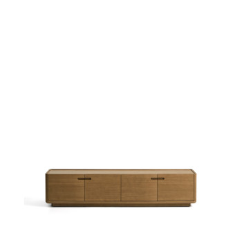 Arelida TV-Ständer aus Eichenfurnier und Massivholz mit hellbrauner Oberfläche, 200 x 44 cm, FSC Mix-zertifiziert