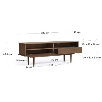 Carolin TV-Schrank mit 1 Tür und 1 Schublade, Walnussfurnier, 180 x 63,5 cm
