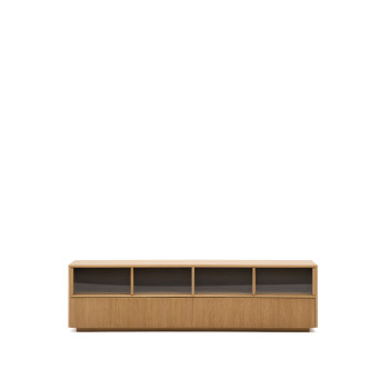 Helvine TV-Schrank mit 4 Türen und 2 Schubladen, Eichenfurnier und Sicherheitsglas, 200 x 54 cm, FSC 100 %