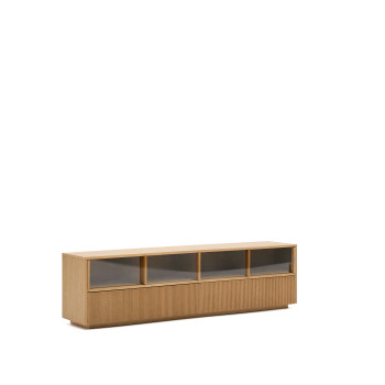 Helvine TV-Schrank mit 4 Türen und 2 Schubladen, Eichenfurnier und Sicherheitsglas, 200 x 54 cm, FSC 100 %