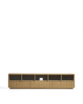 Helvine TV-Schrank mit 5 Türen und 3 Schubladen aus Eichenfurnier und Sicherheitsglas, 242 x 53,5 cm, FSC 100 %