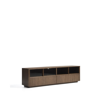 Helvine TV-Schrank mit 4 Türen und 2 Schubladen in Eschenfurnier mit Walnuss-Finish und Sicherheitsglas, 200 x 54 cm, FSC 100 %
