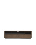 Helvine TV-Schrank mit 4 Türen und 2 Schubladen in Eschenfurnier mit Walnuss-Finish und Sicherheitsglas, 200 x 54 cm, FSC 100 %
