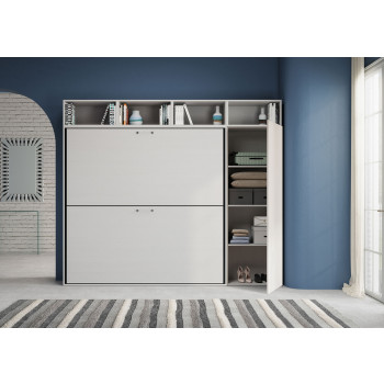 Kando Doppelbettmodell aus weißer Esche mit Möbeln - Kando Klappbett für Doppelbett Komp.I mit Matratzen aus weißer Esche