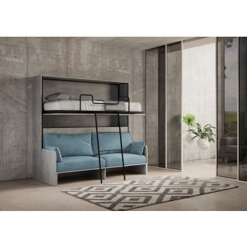 Mod. Kando Double mit Sofa - Kando Klappbett für Doppelbett mit Sofa in Esche weiß, hellblau
