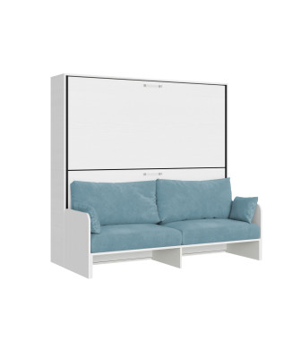 Mod. Kando Double mit Sofa - Kando Klappbett für Doppelbett mit Sofa in Esche weiß, hellblau