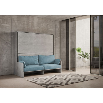 Mod. Kando Double mit Sofa - Klappdoppelbett mit Sofa aus weißer Esche, hellblaue Matratzen