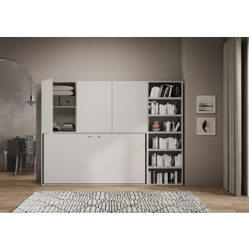 Kando Einzelbett, Esche weiß, mit Möbeln - Kando Klappbett, Komp. G, Matratze Esche weiß