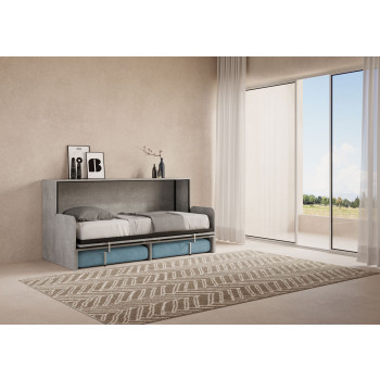 Mod. Kando Single mit Sofa - Kando Einzel-Schrankbett mit Sofa in Weiß, Esche und Hellblau