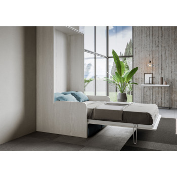 Mod. Kentaro 1 und ein halbes quadratisches Bett mit 120 Sofa - Kentaro 1 und ein halbes Klappbett 120 mit weißer Esche, hellblaues Sofa