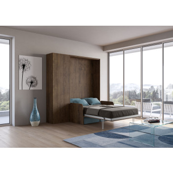 Mod. Kentaro 1 und ein halbes quadratisches Bett mit 120 Sofa - Kentaro 1 und ein halbes Klappbett 120 mit Sofa und Säule in Esche weiß, hellblau