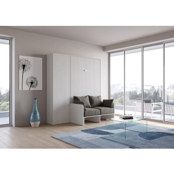 Mod. Kentaro 1 und ein halbes quadratisches Bett mit 120 Sofa - Kentaro 1 und ein halbes Klappbett 120 mit Sofa und Säule in Esche weiß, grau