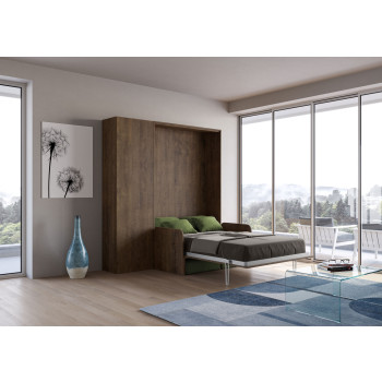 Mod. Kentaro 1 und ein halbes quadratisches Bett mit 120 Sofa - Kentaro 1 und ein halbes Klappbett 120 mit Sofa und Säule in Esche weiß, grün