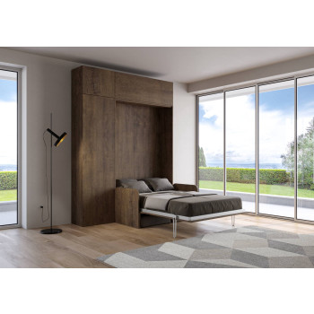 Mod. Kentaro 1,5-Quadratbett mit 120-Sofa - Kentaro 1,5-Schrankbett 120 mit Sofa und weißer Esche, graue Möbel