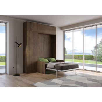 Mod. Kentaro 1 und ein halbes quadratisches Bett mit 120 Sofa - Kentaro 1 und ein halbes Klappbett 120 mit Sofa und weißer Esche, grüne Möbel