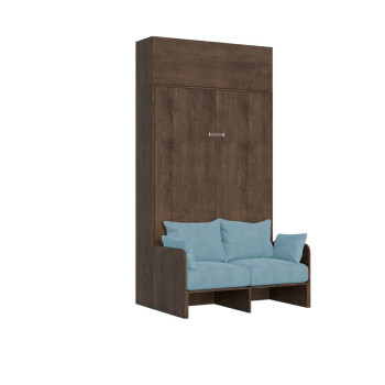 Mod. Kentaro 1 und ein halbes quadratisches Bett mit 120 Sofa - Kentaro 1 und ein halbes Klappbett 120 mit Sofa und Wandeinheit in Esche weiß, hellblau
