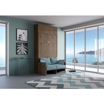 Mod. Kentaro 1 und ein halbes quadratisches Bett mit 120 Sofa - Kentaro 1 und ein halbes Klappbett 120 mit Sofa und Wandeinheit in Esche weiß, hellblau