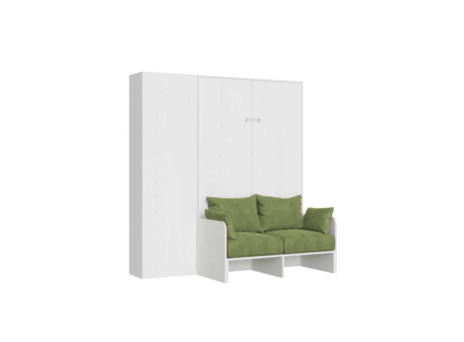 Mod. Kentaro French 140 mit Sofa - 140 Kentaro Klappdoppelbett mit Sofa und Säule in Esche weiß, grün
