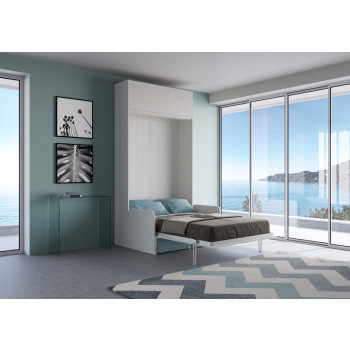 Mod. Kentaro French 140 mit Sofa - Französisches Klappdoppelbett 140 Kentaro mit Sofa und Wohnwand Esche weiß, hellblau