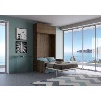 Mod. Kentaro French 140 mit Sofa - Französisches Klappdoppelbett 140 Kentaro mit Sofa und Wohnwand Esche weiß, hellblau