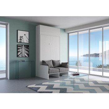 Mod.Kentaro French 140 mit Sofa - Französisches Klappbett 140 Kentaro mit Sofa und Schrankwand Esche weiß, grau