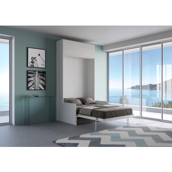 Mod. Kentaro French 140 mit Sofa - 140 Kentaro Klappdoppelbett mit Sofa und Wandschrank aus weißer Esche, grau