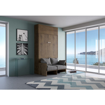 Mod. Kentaro French 140 mit Sofa - 140 Kentaro Klappdoppelbett mit Sofa und Wandschrank aus weißer Esche, grau