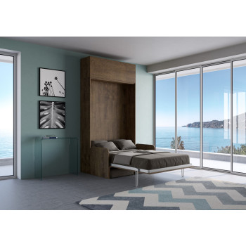 Mod. Kentaro French 140 mit Sofa - 140 Kentaro Klappdoppelbett mit Sofa und Wandschrank aus weißer Esche, grau