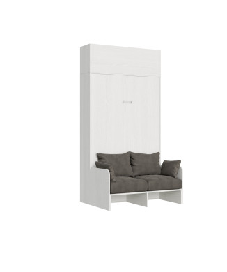 Mod. Kentaro French 140 mit Sofa - 140 Kentaro Klappdoppelbett mit Sofa und Wandschrank aus weißer Esche, grau