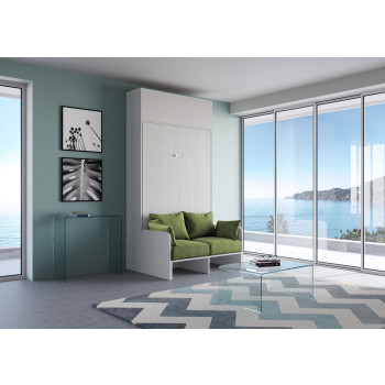 Mod. Kentaro French 140 mit Sofa - 140 Kentaro Klappdoppelbett mit Sofa und weißer Esche, grünem Wandschrank