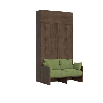 Mod. Kentaro French 140 mit Sofa - 140 Kentaro Klappdoppelbett mit Sofa und weißer Esche, grünem Wandschrank